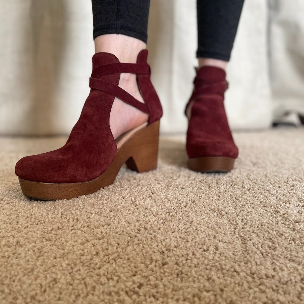 Free People Cedar Clog Maroon Pink Suede Heels Cutout Bootie EU 39 Women's US 9